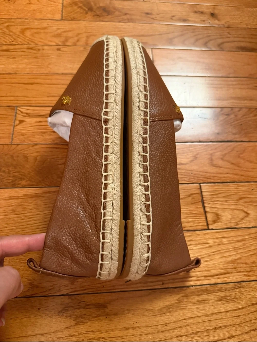 Ralph Lauren Women’s Espadrille Slip-On Shoes Brown Leather Look Size 9 NWOB